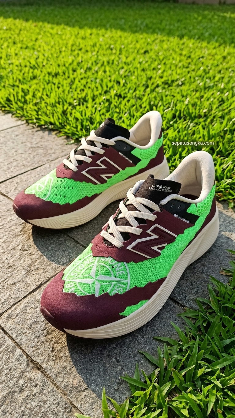 Stone Island x Tokyo Design Studio x New Balance FuelCell RC Elite v2 in the Burgundy/Energy Lime
